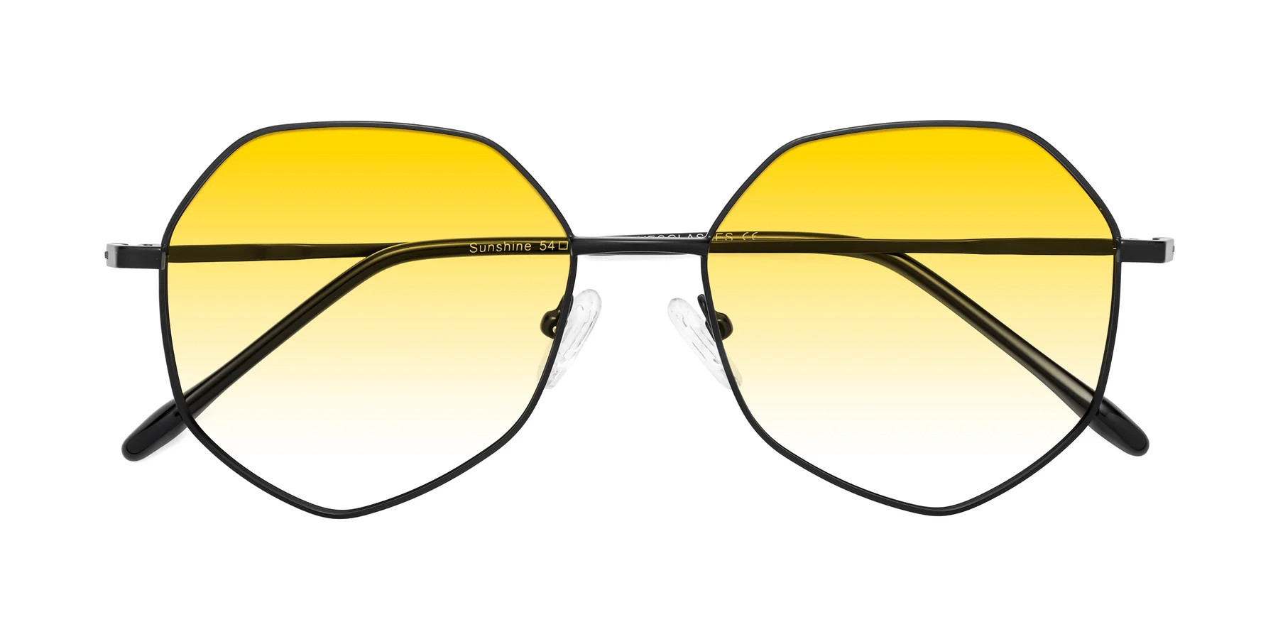 Black Hipster Aviator Geometric Gradient Sunglasses with Yellow Sunwear Lenses - Sunshine | Yesglasses