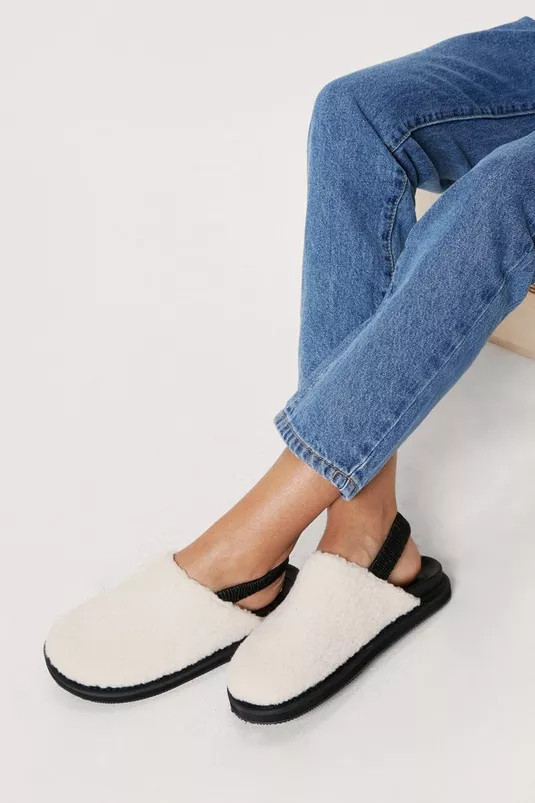 Faux Shearling Slip On Slingback Loafers | Nasty Gal (US)