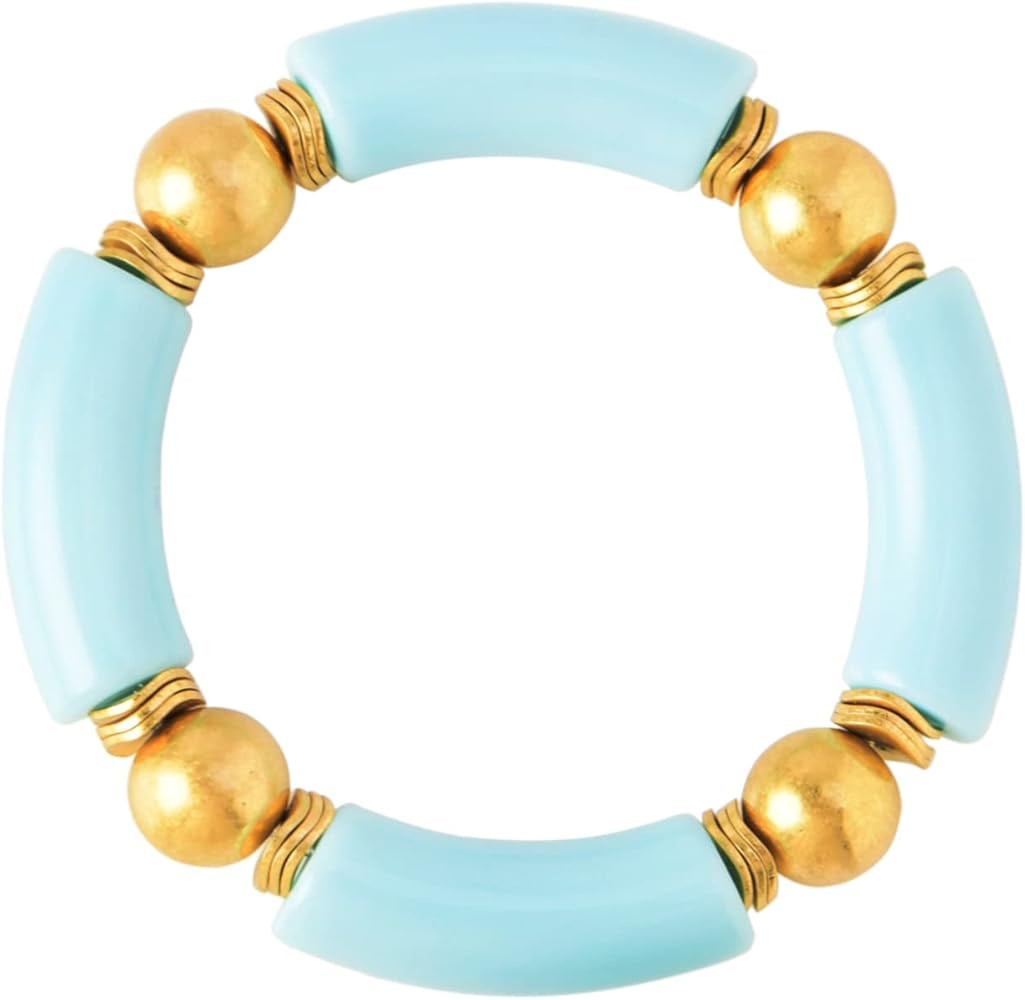 LALAPPLE Gold Plated Beaded Acrylic Bamboo Tube Bangle Bracelets for Women, Colorful Chunky Curve... | Amazon (US)