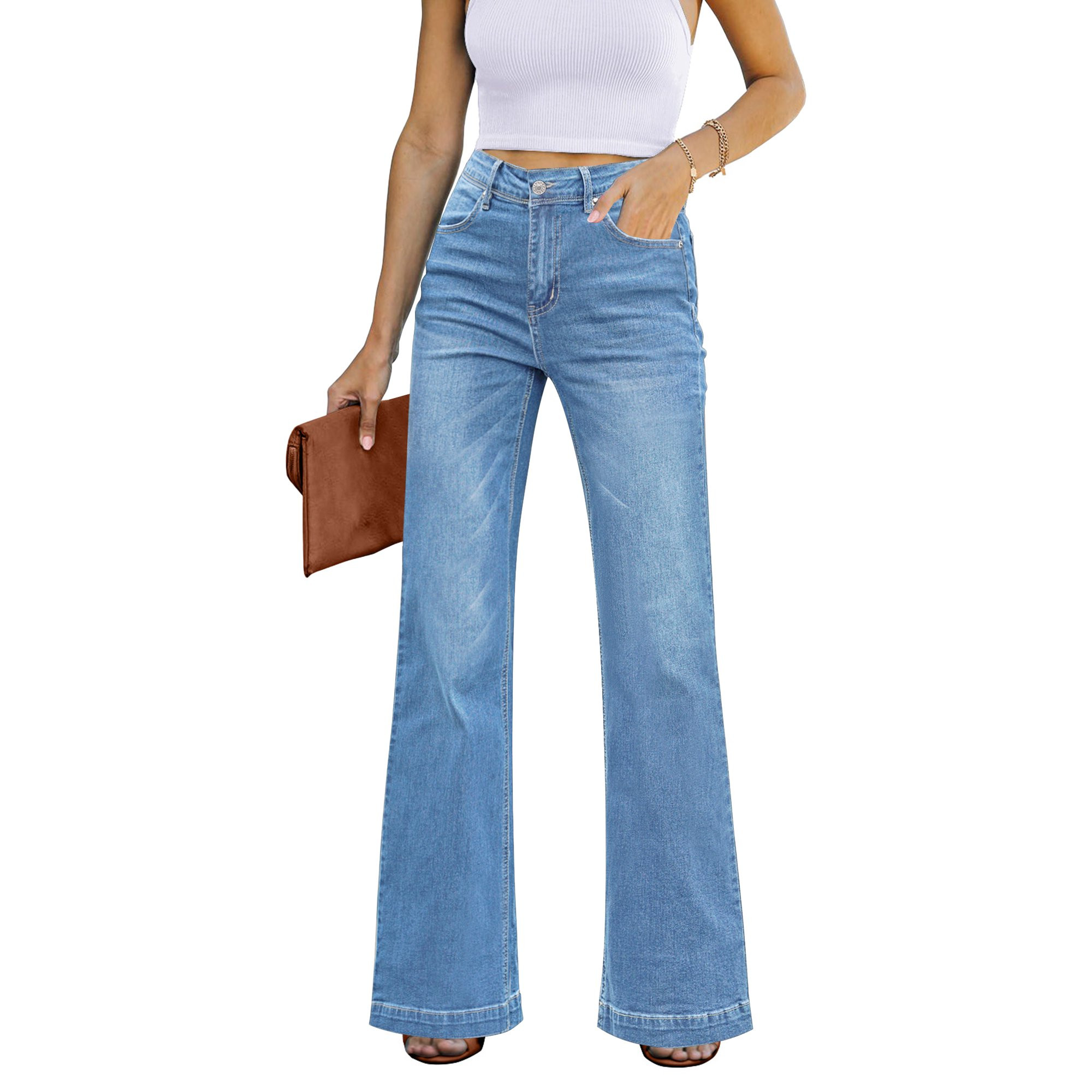 Vetinee Women's Bell Bottom Jeans Casual High Waisted Classic Flared Denim Pants Size L Size 12 S... | Walmart (US)