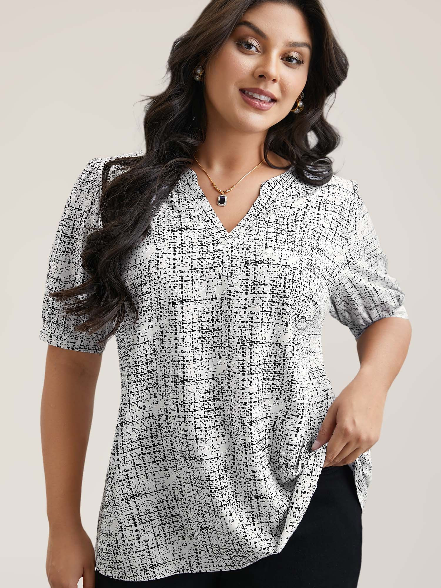 Geometric Print Puff Sleeve Blouse | Bloomchic