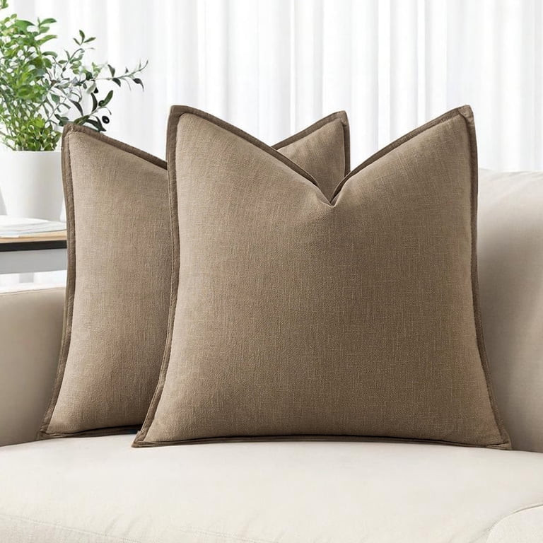 Fancy Homi 2 Packs Coco Brown Decorative Linen Soild Throw Pillow Covers 18x18 Inch for Living Ro... | Walmart (US)