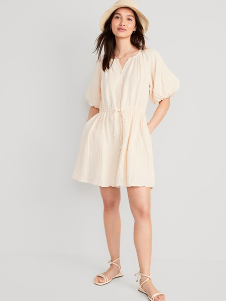Waist-Defined Puff-Sleeve Mini Poet Dress for Women | Old Navy (US)
