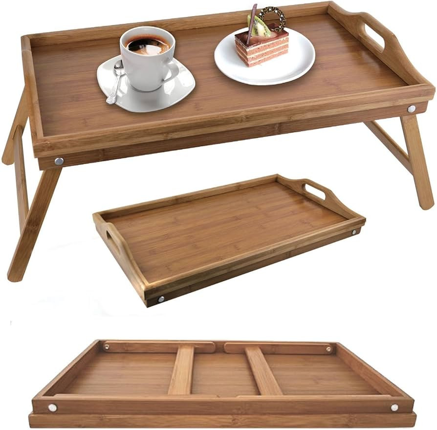 Bamboo Serving Tray Breakfast Bed Table with Wooden Folding Legs, Bamboo Bed Tray | Amazon (UK)