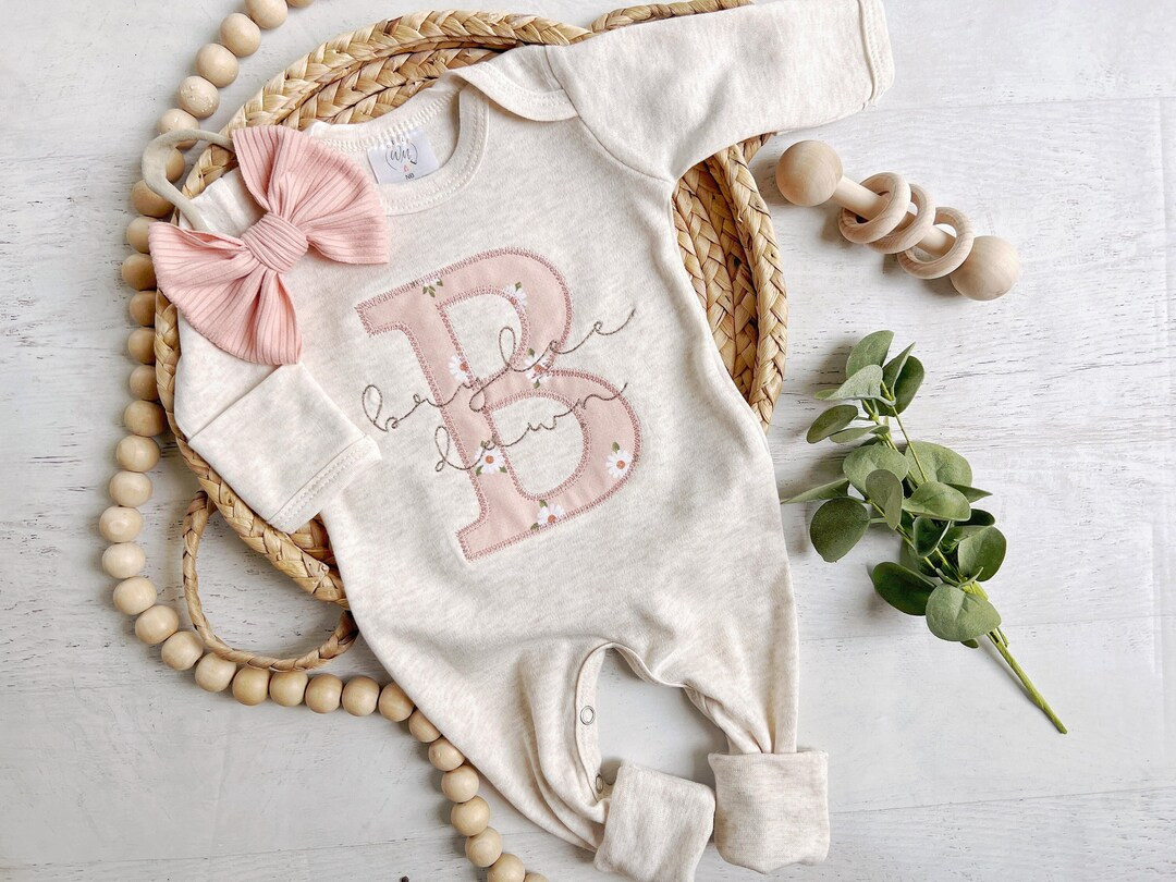 Personalized Baby Girl Romper and Bow Set Vintage Floral - Etsy | Etsy (US)