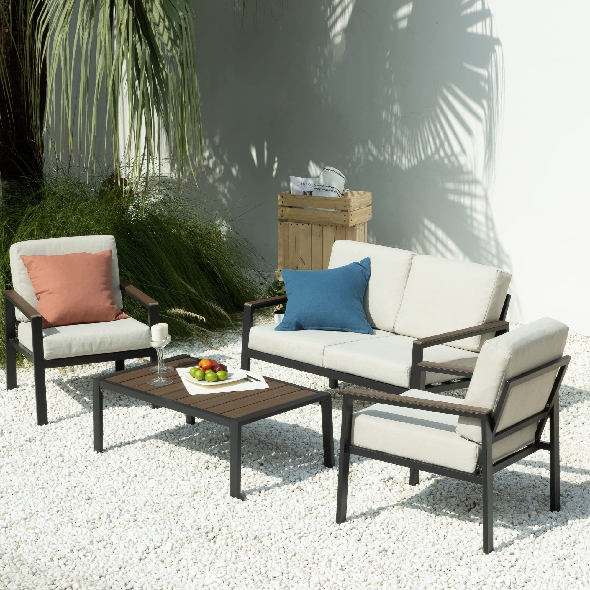 ZINUS Dillon Aluminum and Poly Lumber Outdoor 4 Piece Conversation Set / Patio Furniture Set / We... | Amazon (US)