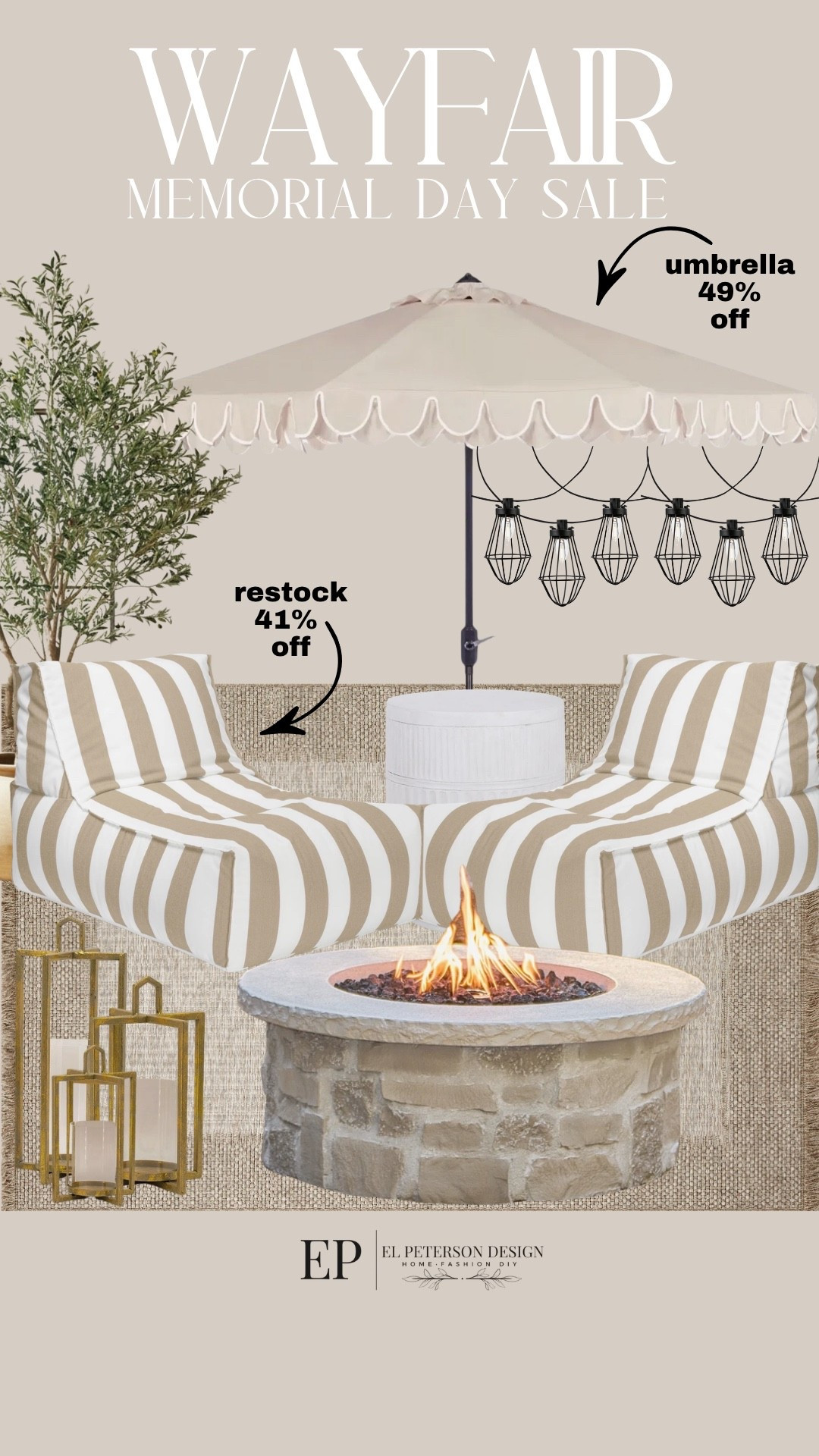 Wayfair
Umbrella
String Light
Outdoor bean bag
Fire pit
Floor lantern
Olive tree
Rug

#LTKHome #LTKSaleAlert