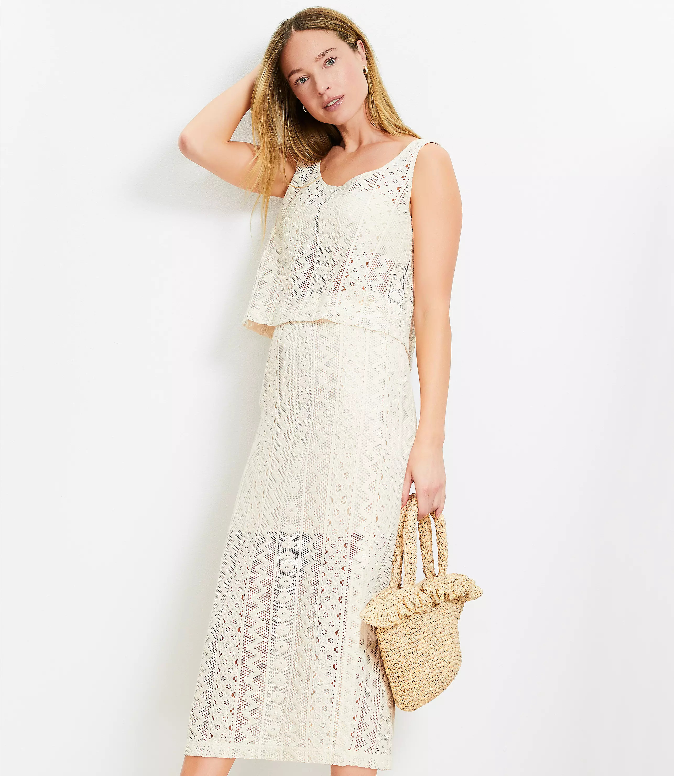 LOFT Beach Geo Crochet Midi Skirt | LOFT