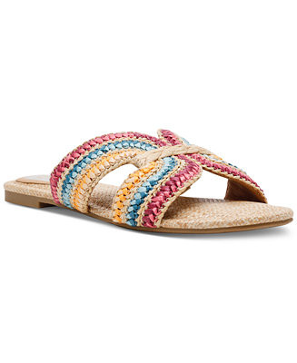 DV Dolce Vita Women's Geeya Raffia Criss Cross Strap Flat Slide Sandals - Macy's | Macy's