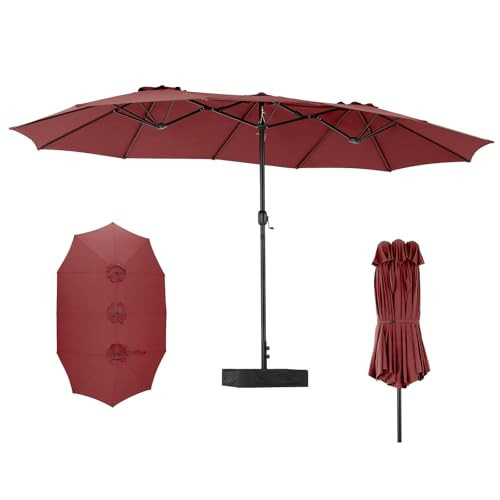 NEWBULIG Extra Large Double-Sided Patio Umbrella, 15ft Outdoor Market Umbrella with Cross Base, 12 Sturdy Ribs Triple Head Canopy Umbrella with Crank for Backyard/Garden/Poolside | Amazon (US)