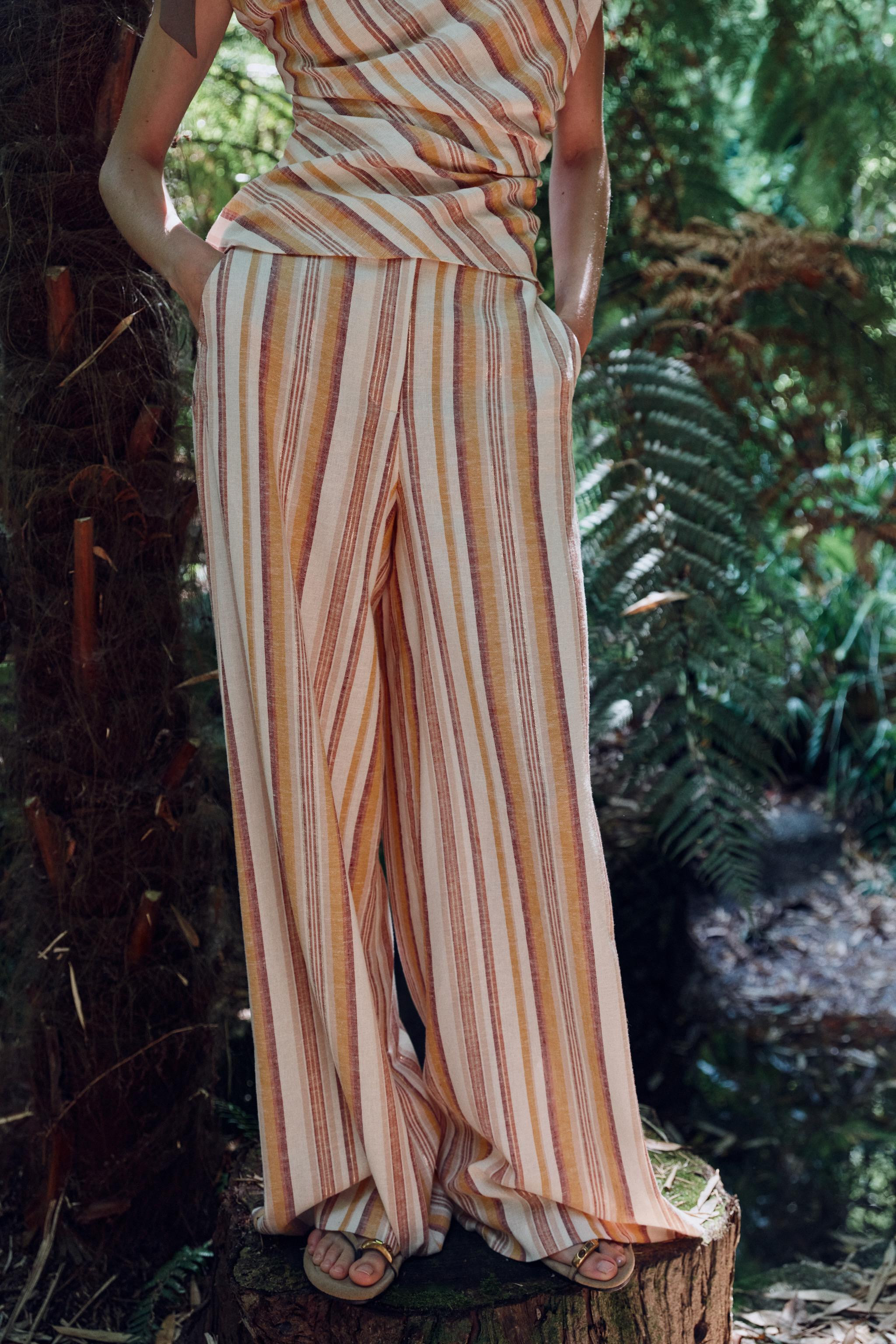 STRIPED LINEN WIDE LEG PANTS | Zara US