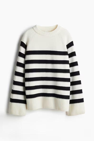 H & M - Loose-fit jumper - White/Striped | H&M (UK, MY, IN, SG, PH, TW, HK)