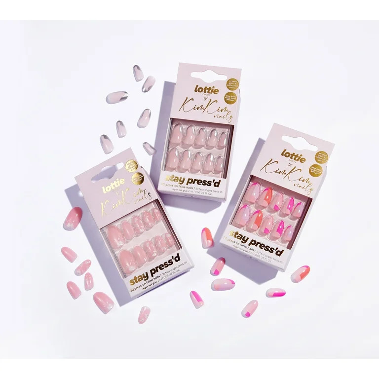 Lottie London & Kim Kim Press on Nail Set, Glazed and Unfazed, Rounded Almond Shape, Floral Desig... | Walmart (US)