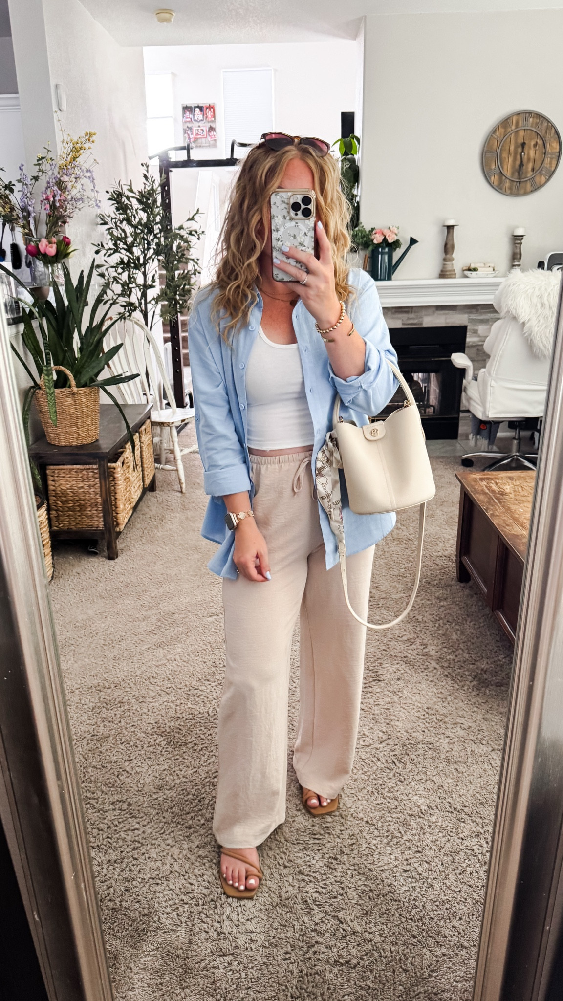 White tank top with a light blue cotton button down shirts, lightweight wide leg pants, bucket bag purse and sandals






Amazon outfits, summer outfit inspo, outfit ideas, casual outfits amazon, amazon outfits every day, outfit ideas 2026, summer outfits

#LTKootd #LTKSaleAlert #LTKPetite