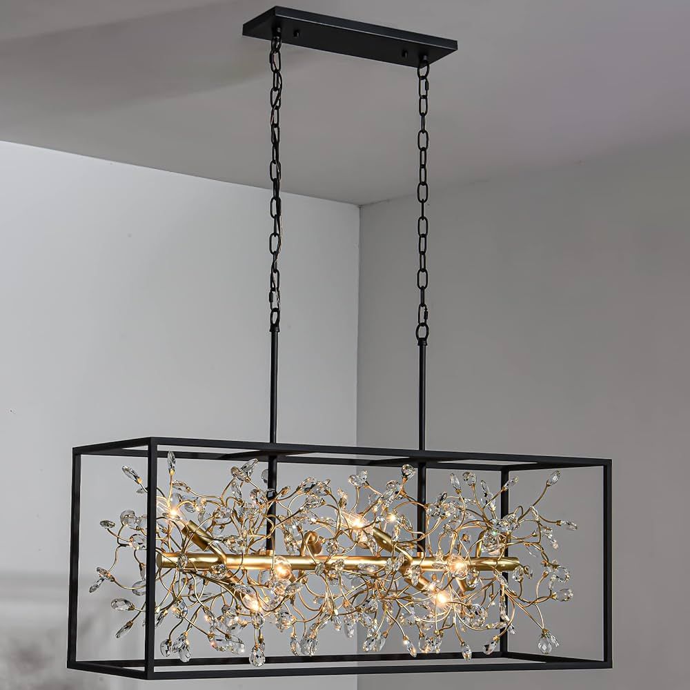 Vezzio Farmhouse Crystal Chandeliers for Dining Room Kitchen Island，8-Light Black and Gold Mode... | Amazon (US)