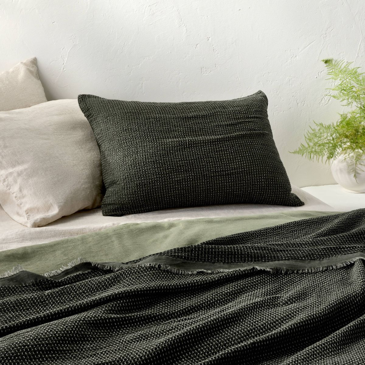 Standard Textured Waffle Pillow Sham Dark Olive Green - Casaluna™ | Target