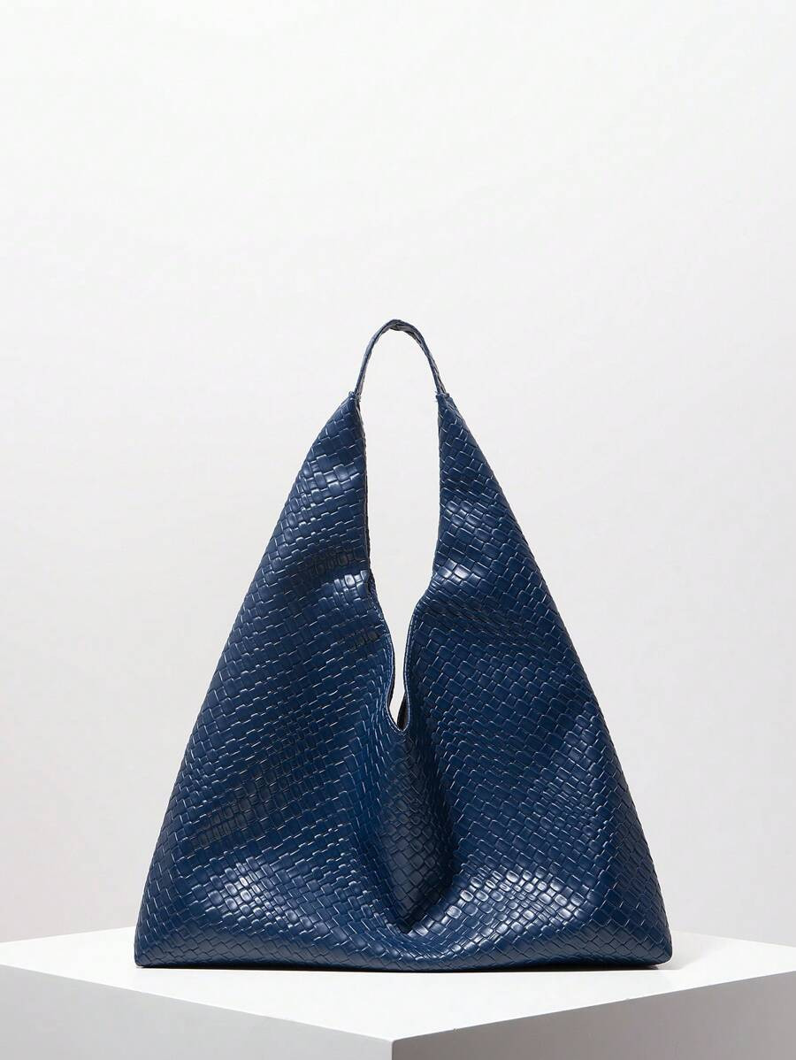 Vintage PU Woven Texture Shoulder Bag, Large Capacity Tote Bag, Minimalist Underarm Bag, Big Hand... | SHEIN