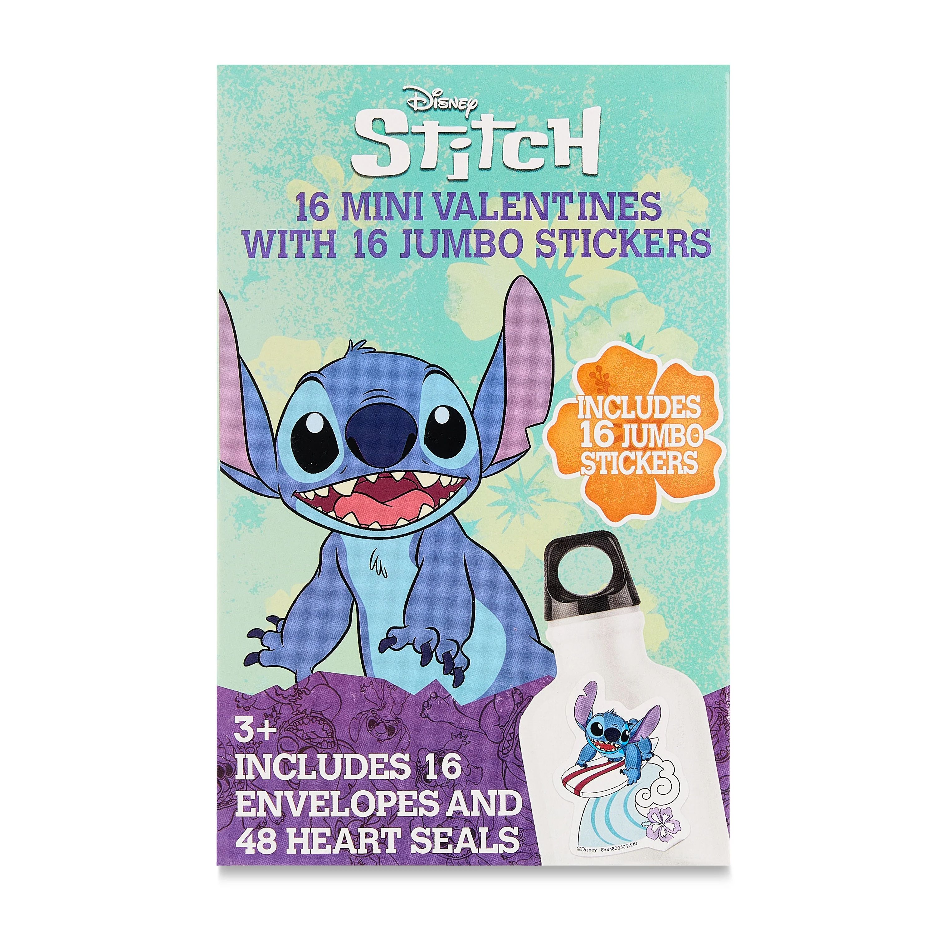 Stitch Valentine Greeting Card Set with Jumbo Stickers, Green, Blue, Purple, Paper, Party, 16 Cou... | Walmart (US)