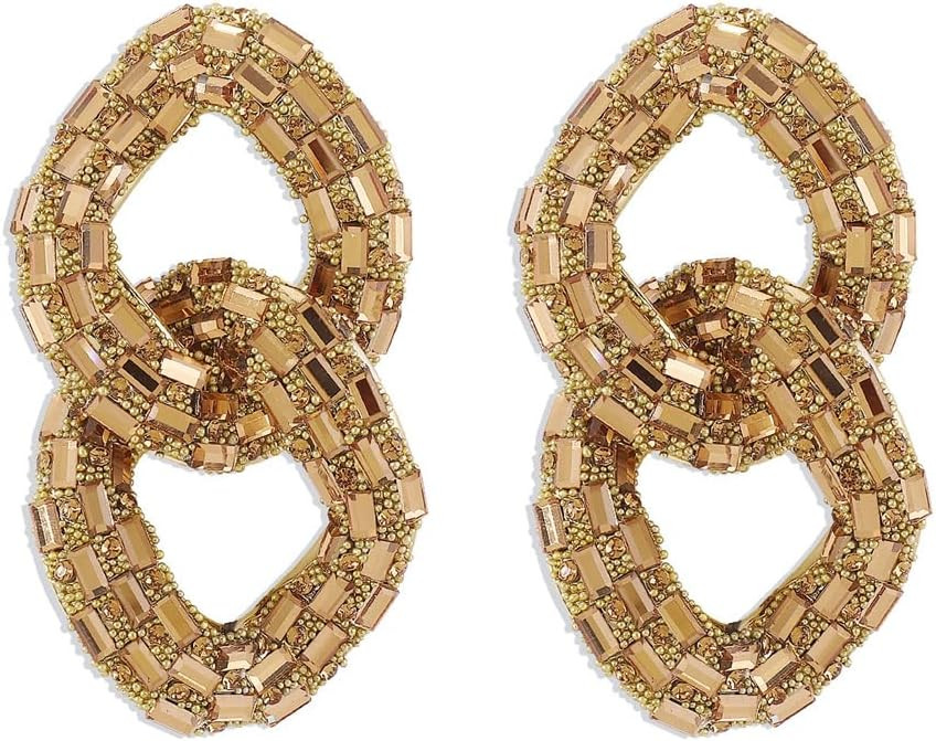 Rhinestone Big Chain Dangle Earrings for Women Girls Gold-Tone Fashion Lightweight Exaggerated Ta... | Amazon (US)