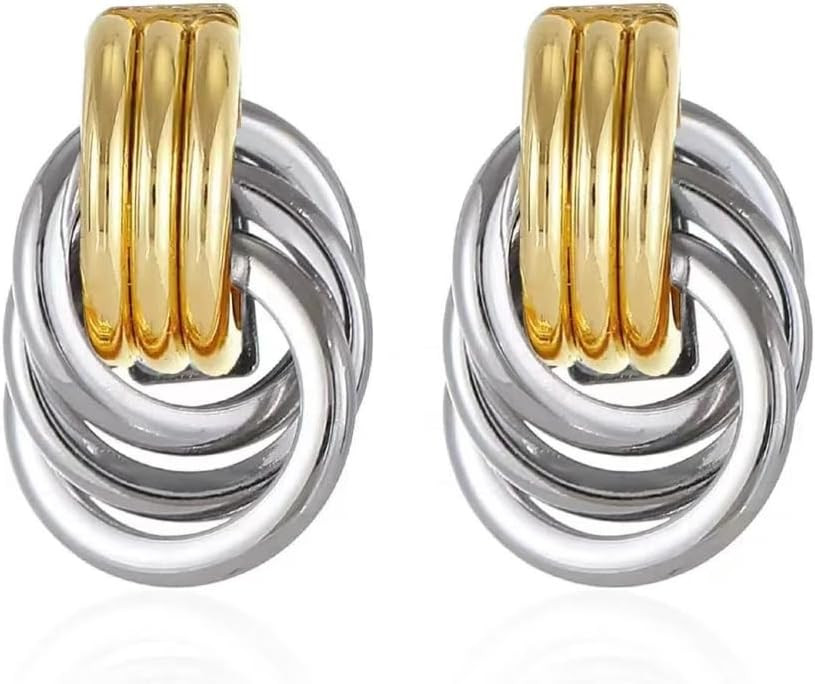 GAUEIOUR Silver Gold Statement Geometric Dangle Drop Earrings,Vintage Metal French Style Earrings,Two-Tone Multi-layer Round Hanging Earrings Fashion Geometric Chunky Knot Earring for Women Jewelry | Amazon (UK)