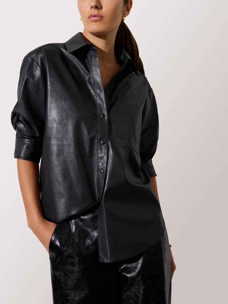 Women's Pia Vegan Leather Shirt in Black Onyx | Brochu Walker | Brochu Walker