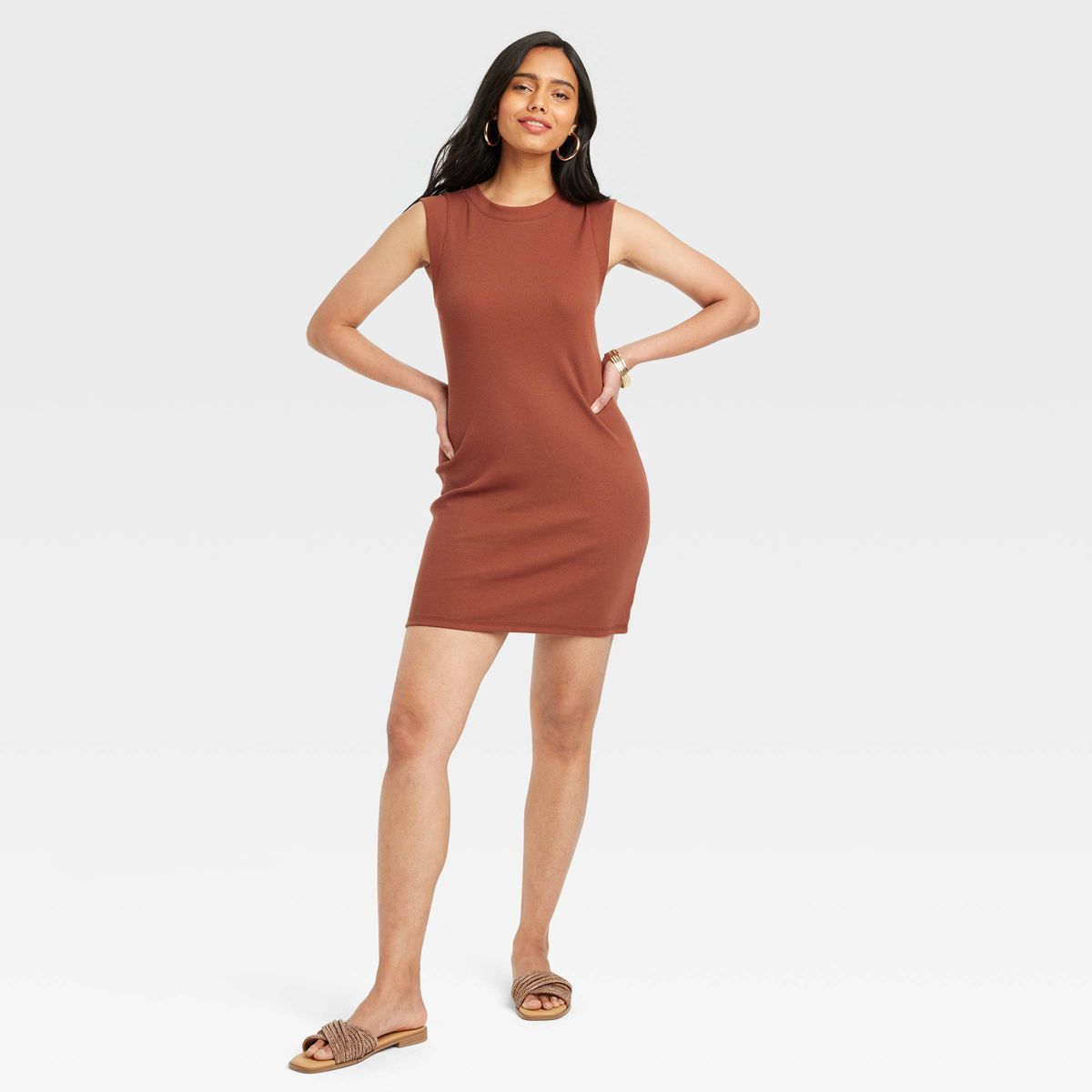 Women's Muscle Tank Mini Knit Dress - A New Day™ Brown S | Target