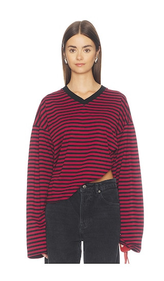 Bloom V Long Sleeve Top in Cherry Ink Stripe | Revolve Clothing (Global)