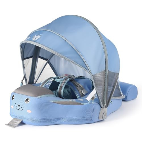 2025 New Mambobaby Baby Float with Removable UPF 50+ Sun Protection Canopy, Waterproof & Skin-Friendly Infant Swim Float for Ages 3-24 Months, Non-Inflatable Pool Float with Tail, Baby Blue | Amazon (US)