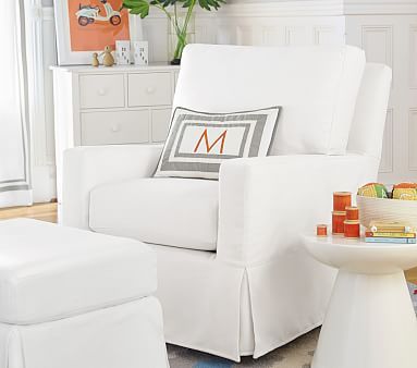 Comfort Slipcovered Square Arm Swivel Glider & Ottoman | Pottery Barn Kids