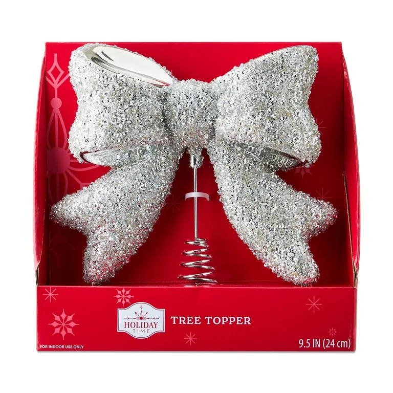 Chunky Sequins and Beads Bow Christmas Tree Topper, Silver, 9.5", by Holiday Time | Walmart (US)