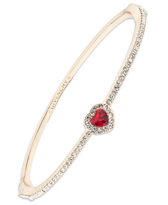 Glass Stone Gold-Tone or Silver-Tone Heart Bangle Bracelet | Macy's