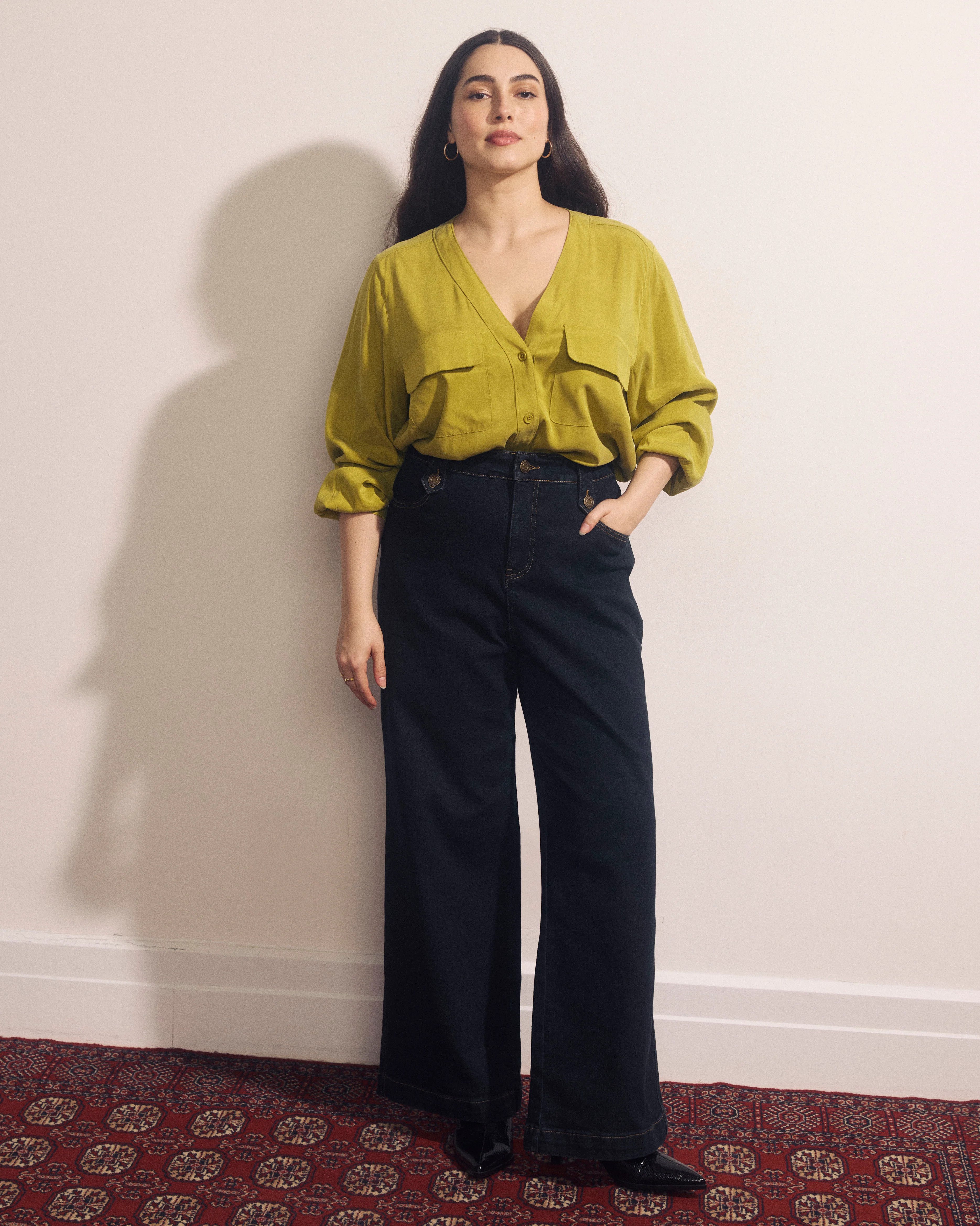 Cooling Stretch Cupro Button-Down Blouse - Twist of Lime | Universal Standard