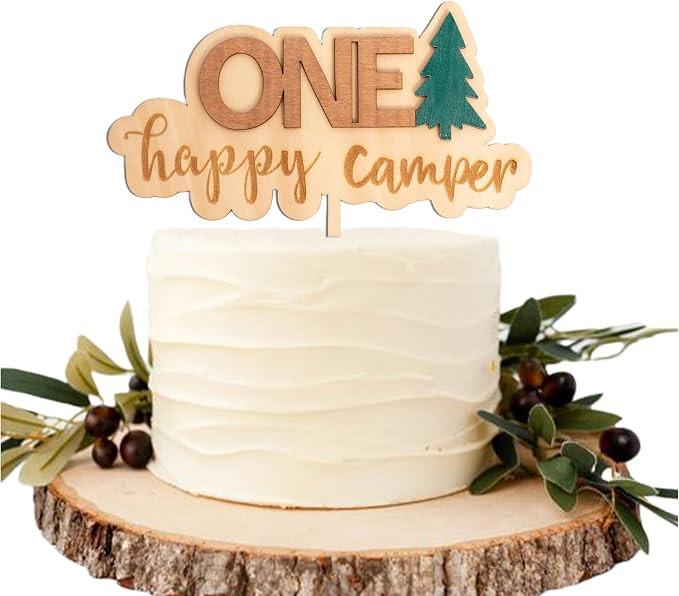 One Happy Camper Cake Topper - Camping Theme Wooden Cake Topper, First Birthday Cake Decoration f... | Amazon (US)