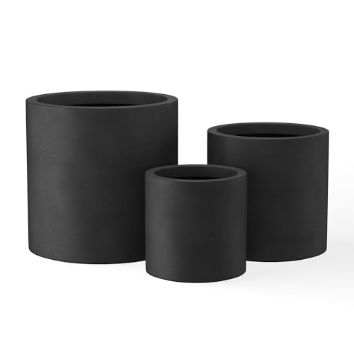 Kante Set of 3 Black Concrete Planters, Graduated Cylinders 9.8" to 15.7" Tall – Lightweight Round Pots with Drainage Hole & Rubber Plug, Modern Nesting Containers for Indoor Outdoor, Home Patio | Amazon (US)