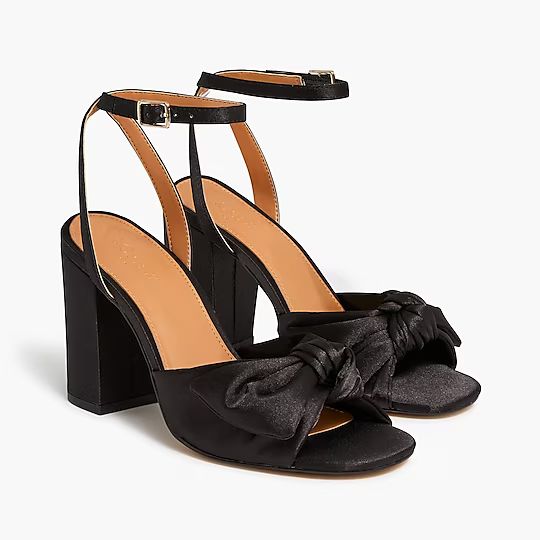 Sateen knotted heeled sandals | J.Crew Factory