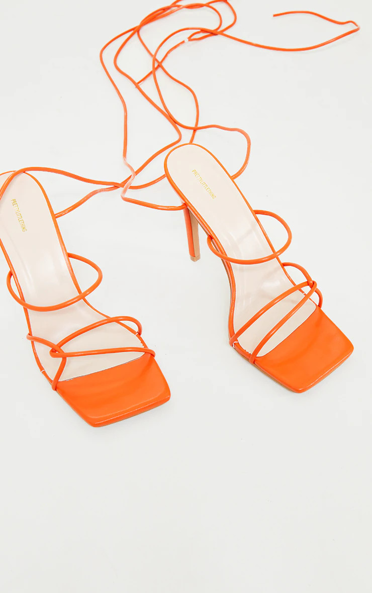 Orange Wide Fit Tube Strappy Laces Up High Heels | PrettyLittleThing US