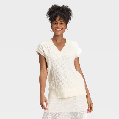 Women's Cable Sweater Vest - Universal Thread™ Cream L | Target