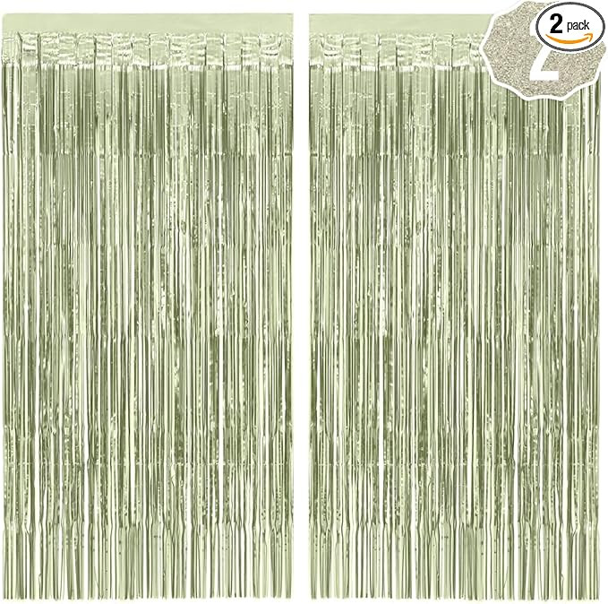 xo, Fetti Party Decorations Sage Green Foil Curtain - Set of 2 | Bachelorette Party Supplies, Cut... | Amazon (US)