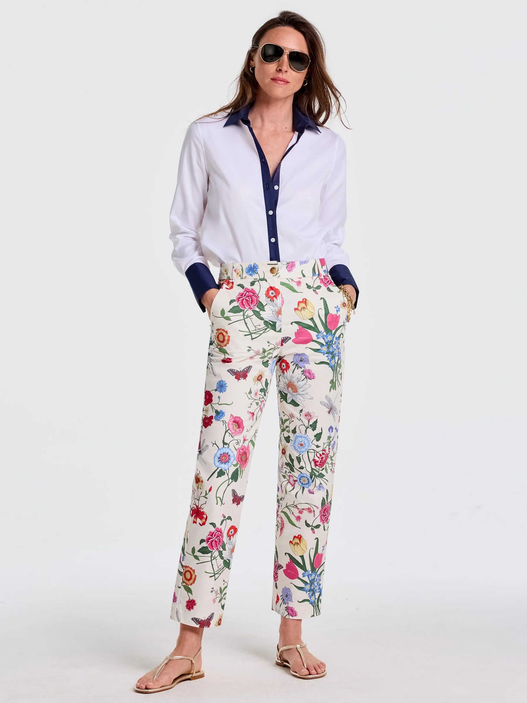 Off_White/Multi Dragonfly Garden Avery Pants | Women's Pants | J.McLaughlin | J.McLaughlin