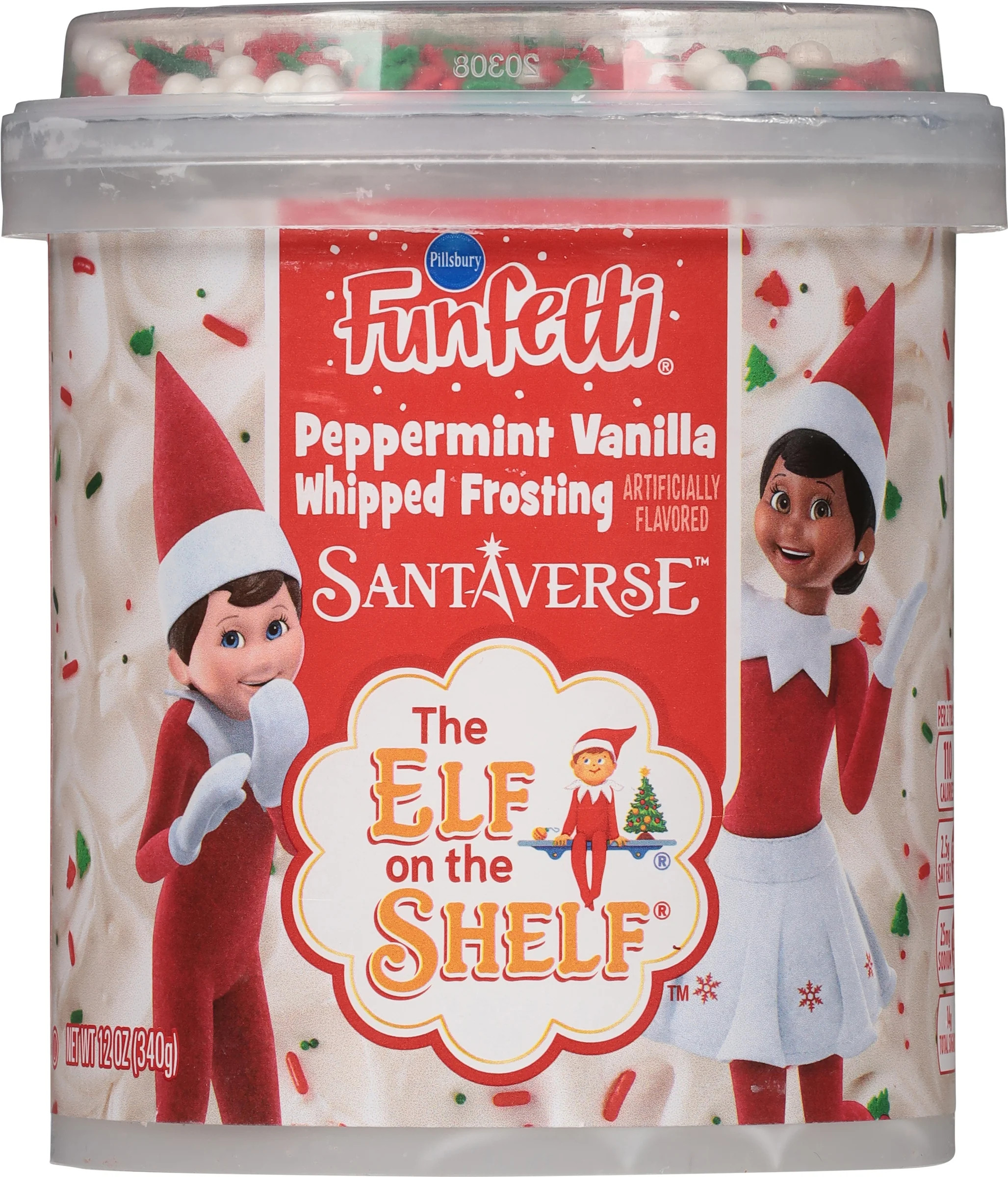 Pillsbury Funfetti Elf on the Shelf Peppermint Vanilla Whipped Frosting, 12 oz Tub | Walmart (US)