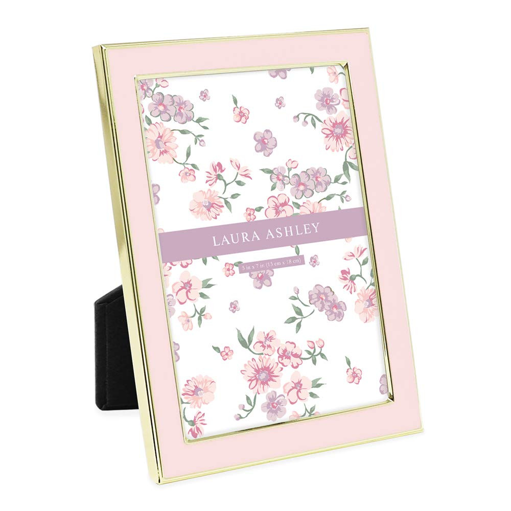 Laura Ashley 5x7 Pink Enamel Picture Frame, Gold Metal Edge with Easel, for Countertop, Countersp... | Amazon (US)