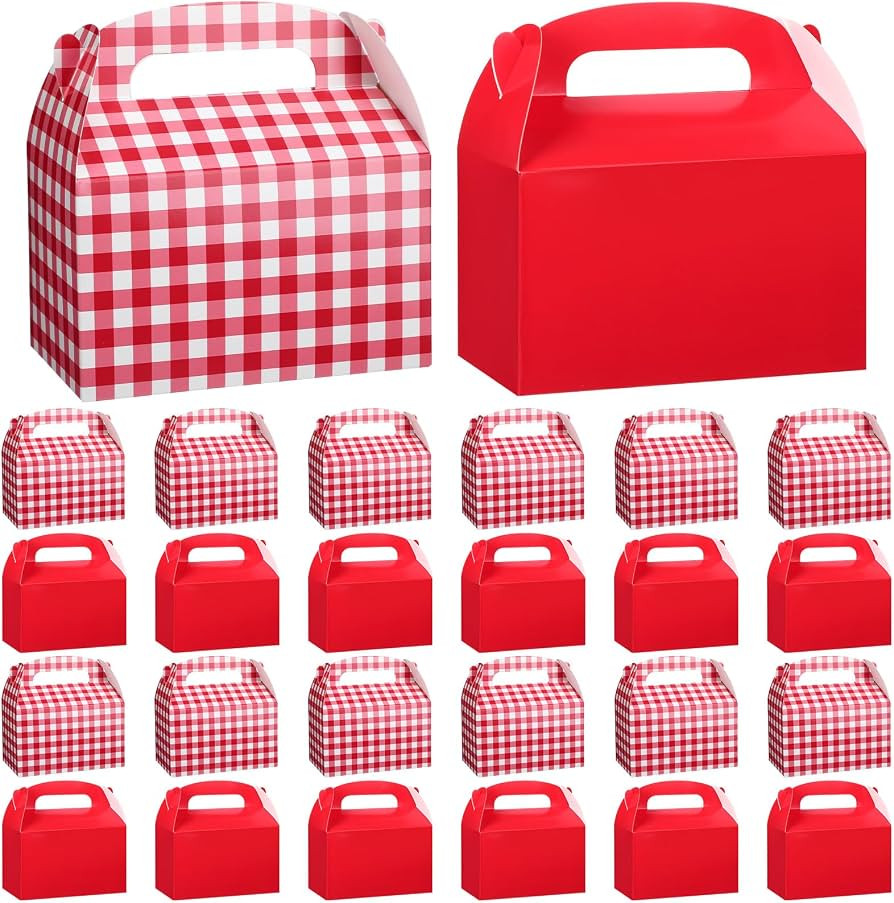 Marspark 24 Pcs Red and White Gingham Treat Boxes Checkered Candy Goodies Gable Boxes Plaid Cardb... | Amazon (US)
