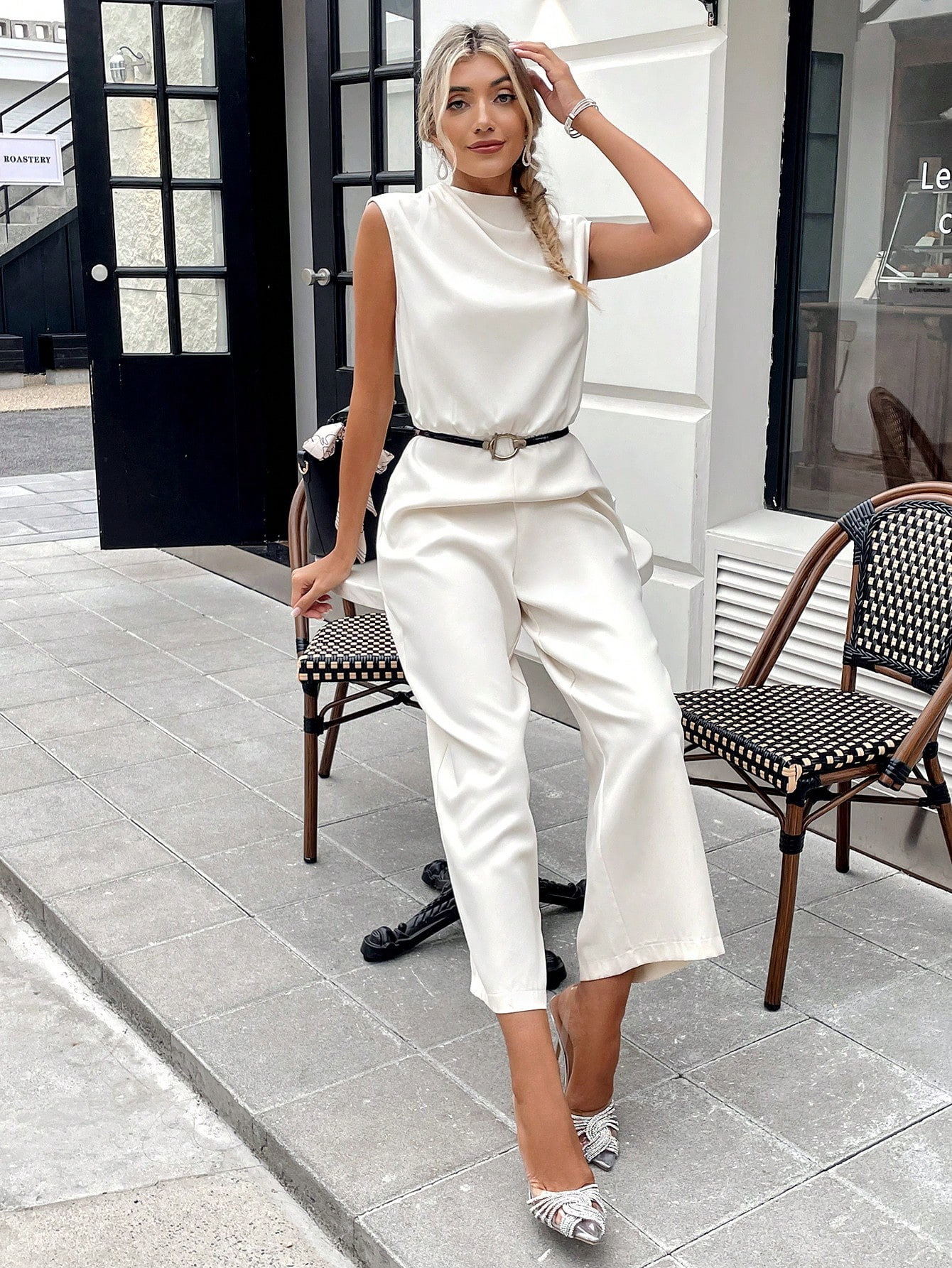 SHEIN BIZwear Mock Neck Sleeveless Jumpsuit Without Belt Workwear | SHEIN