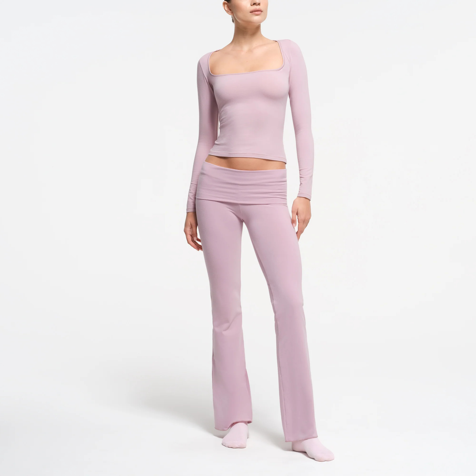 SKIMS Scoop Neck Long Sleeve Top | Pink | Medium | Cotton Jersey | SKIMS (US)