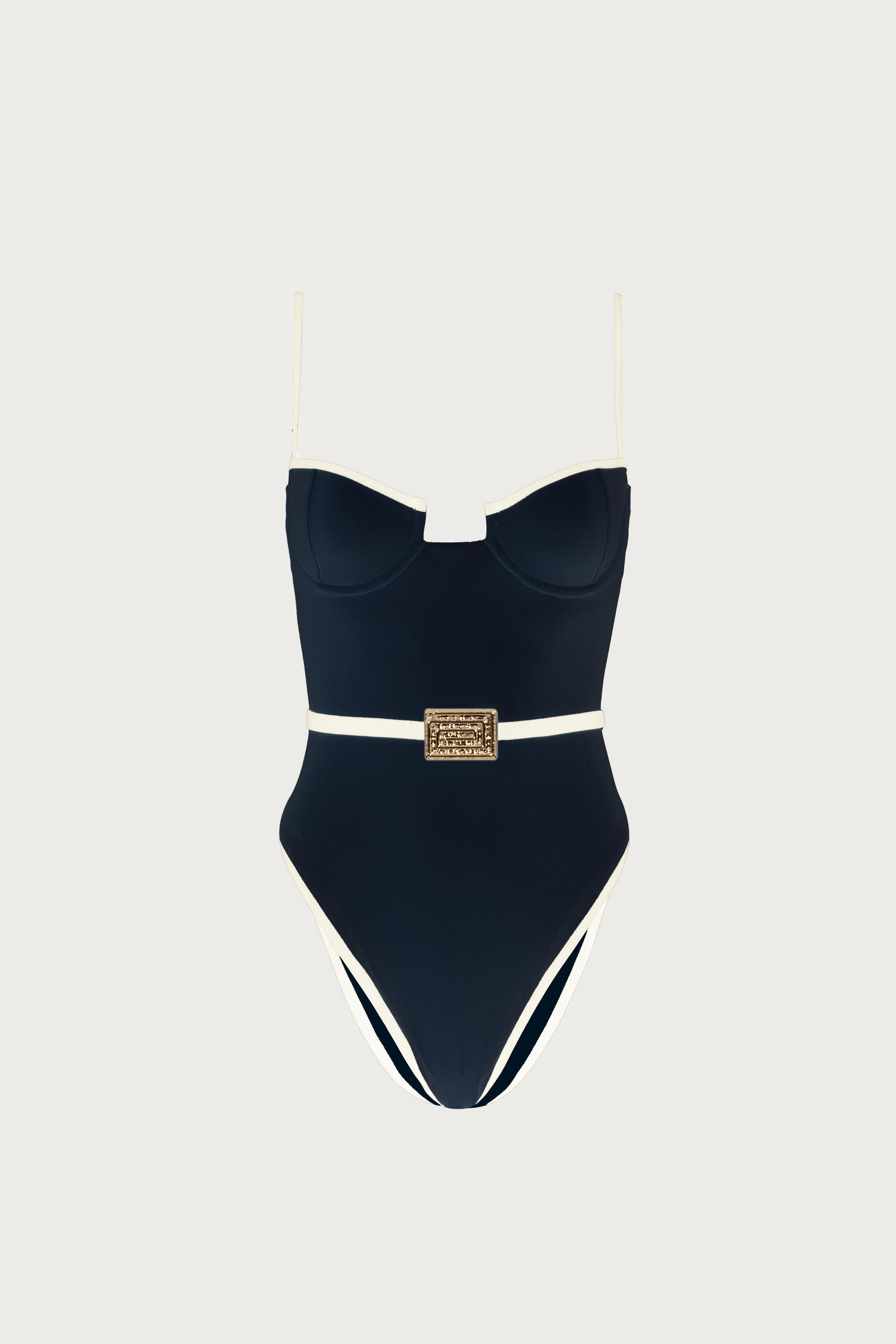 Belted One Piece (Faux Suede Black/Cream) | SAME