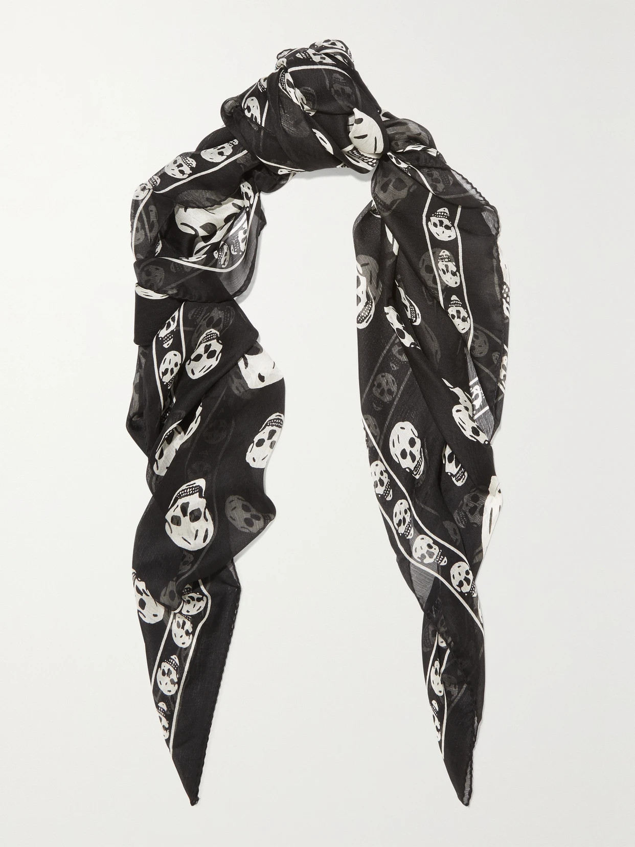 MCQUEEN - Printed Silk-chiffon Scarf - Black | NET-A-PORTER (US)