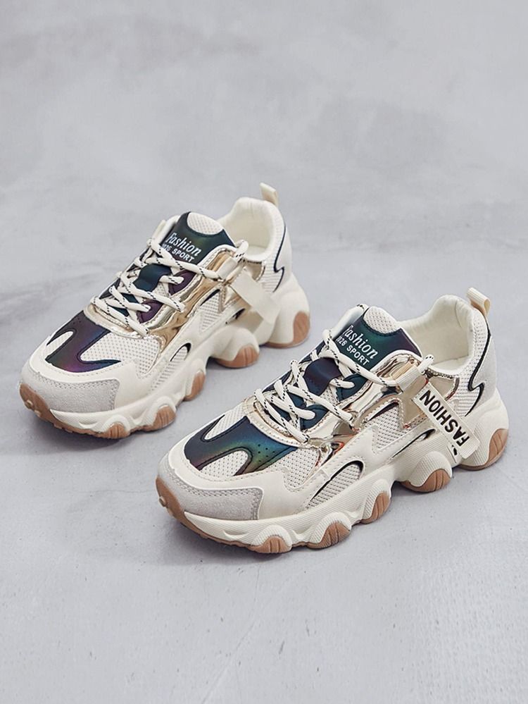 Letter Graphic Lace-up Front Chunky Sneakers | SHEIN