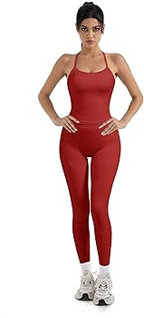 SUUKSESS Women 2 Piece Workout Sets Compression Tummy Control Leggings with Pockets Halter Built ... | Amazon (US)