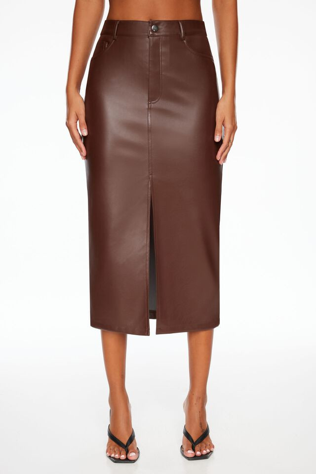 Gigi Faux Leather Midi Skirt | Dynamite Clothing