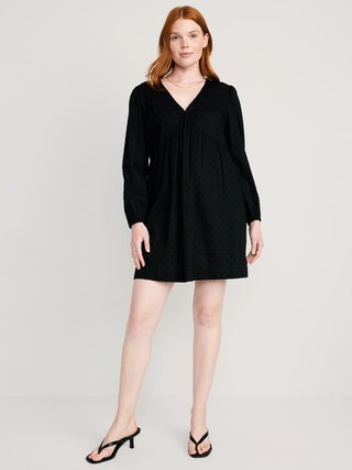 Long-Sleeve V-Neck Clip-Dot Mini Swing Dress for Women | Old Navy (CA)